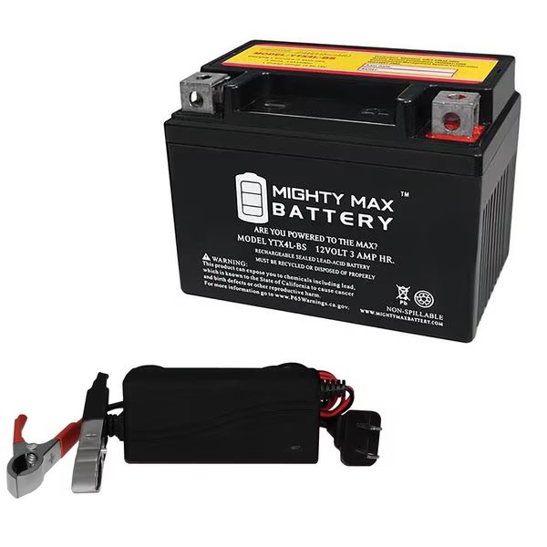 YTX4L-BS Replacement Battery Compatible with BikeMaster MG4L-BS With 12V 1Amp Charger, Mighty Max Battery, Mfr#: MAX3986885